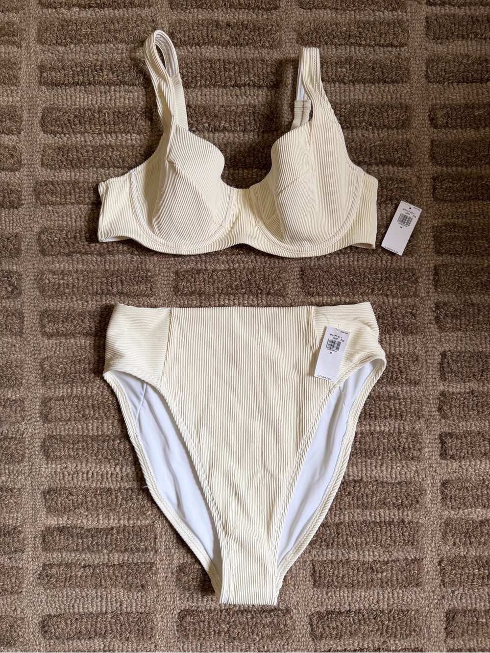 Old Navy Cream Ribbed Underwire Bikini Top & High-Waist Bottoms